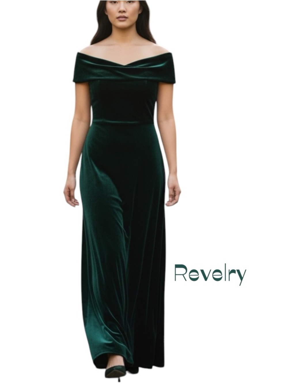Revelry Emerald Green Velvet Draped Off Shoulder Goddess Maxi Dress NWOT Size 12